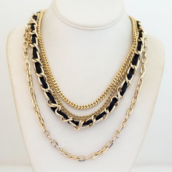 18 inch, Vintage Wrapped Black Lace Multi Chains Multi-Strand Necklace - T24 - Picture 1 of 3
